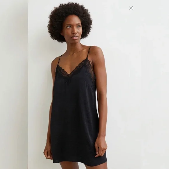 H&amp;m Satin Night Slip Dress Women's Dark Red Lace-Trimmed Satin Nightgown H&M US